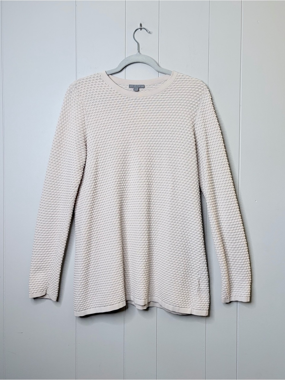 COS Sweater Top Textured Cream Beige Long Sleeve Crewneck Cotton Small